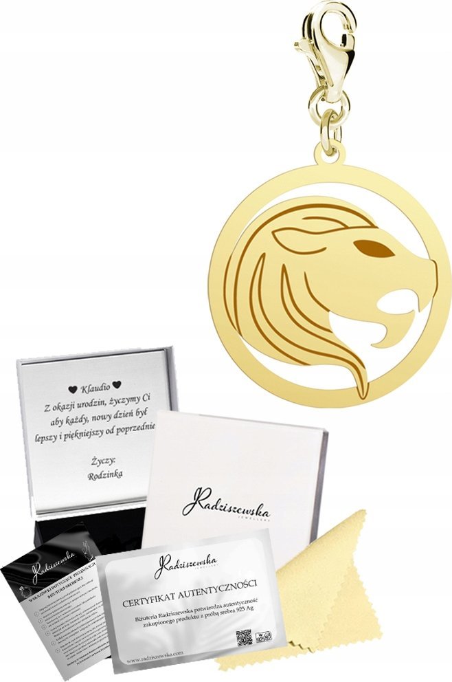 Radziszewska Jewellery Charms Złoty Znak Zodiaku Lew 925 Prezent Kobieta DEDYKACJA GRATIS