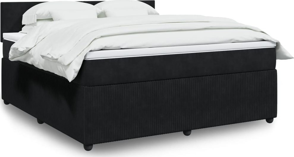 vidaXL Łóżko kontynentalne z materacem, czarne, 180x200 cm, aksamit