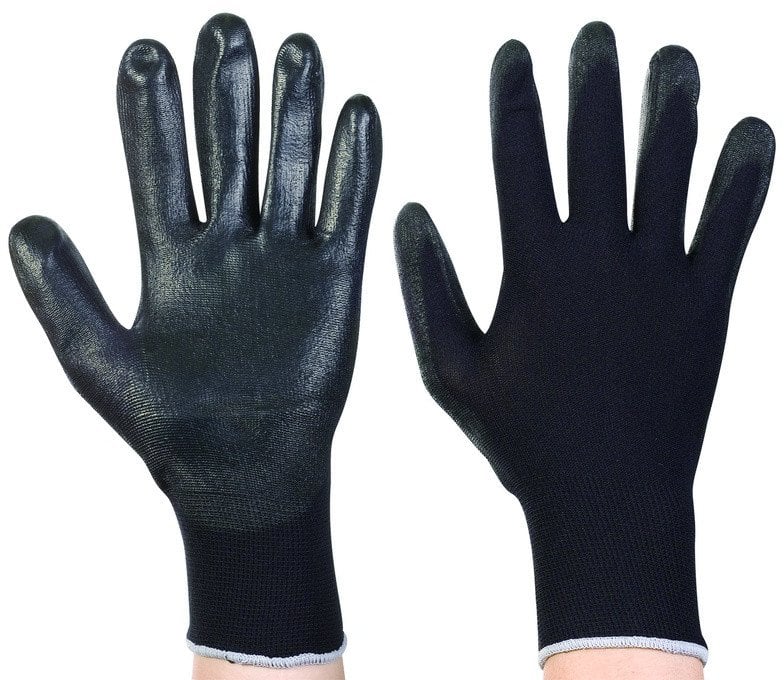 BLACK POLYEST PU GLOVES L OKKO 12 PAIRS