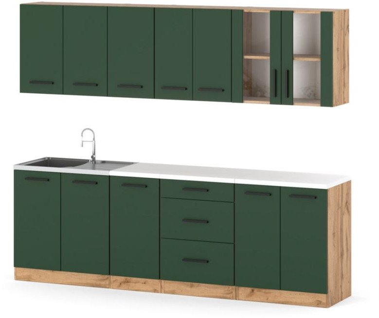 Meble Kuchenne Remino 2.6m Szafki Modułowe Nowoczesne Butelkowa Zieleń