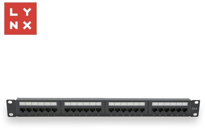LYNX 19" patch panel 24-port, UTP Cat6, 50µ, nestíněný, černý