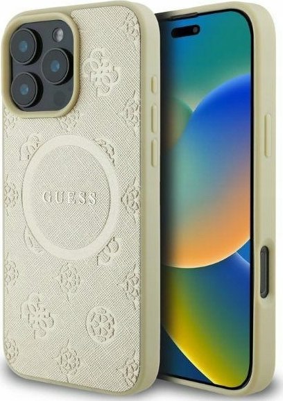 Guess GUHMP16LPSAPSMED iPhone 16 Pro 6.3" gold/gold hardcase Saffiano Peony Classic Logo MagSafe