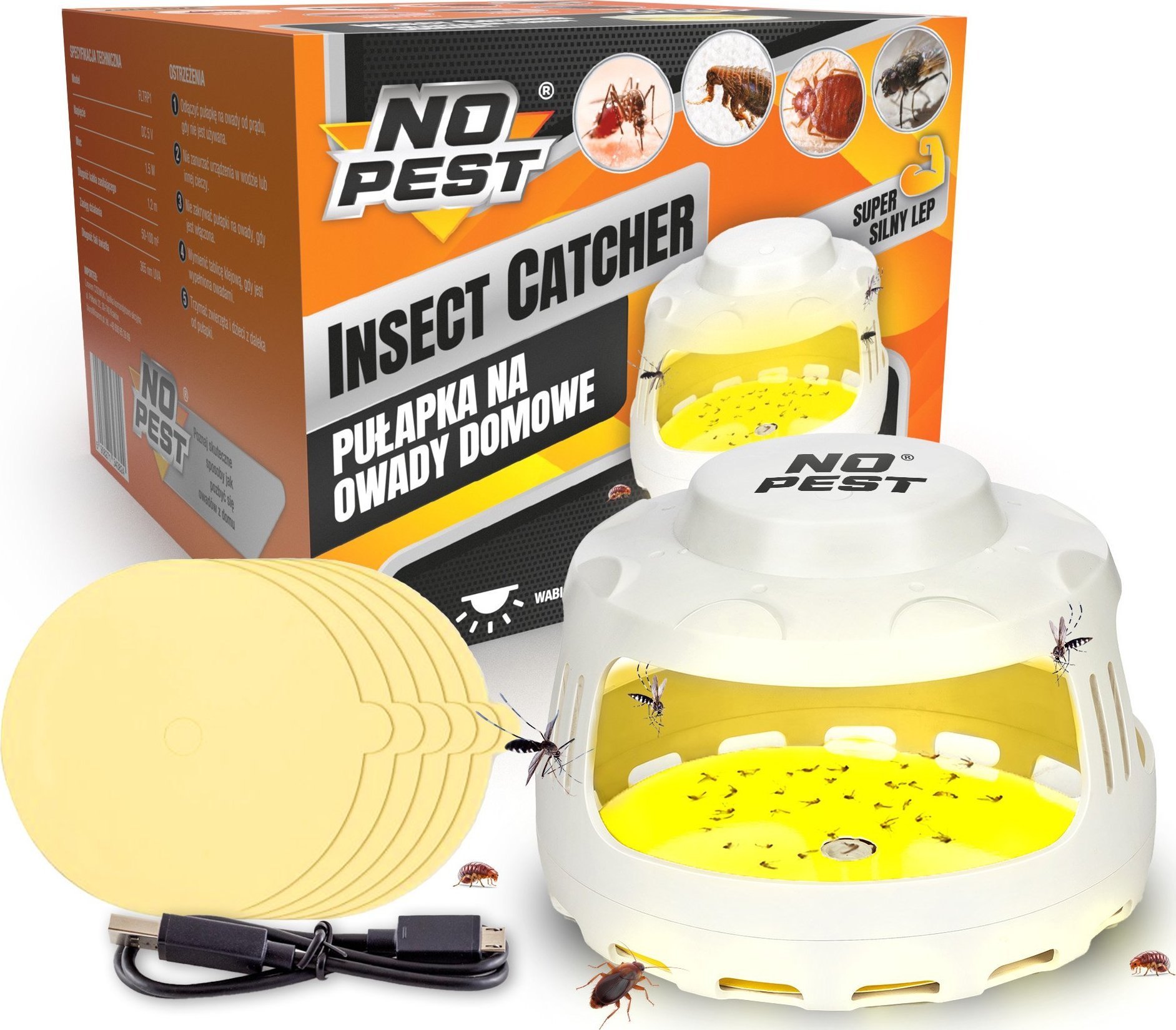 NO PEST Pułapka na Owady Insect Catcher Pułapka Lepowa Lampa Lep na Pluskwy Pchły Komary Muchy Chrząszcze Mole Ćmy