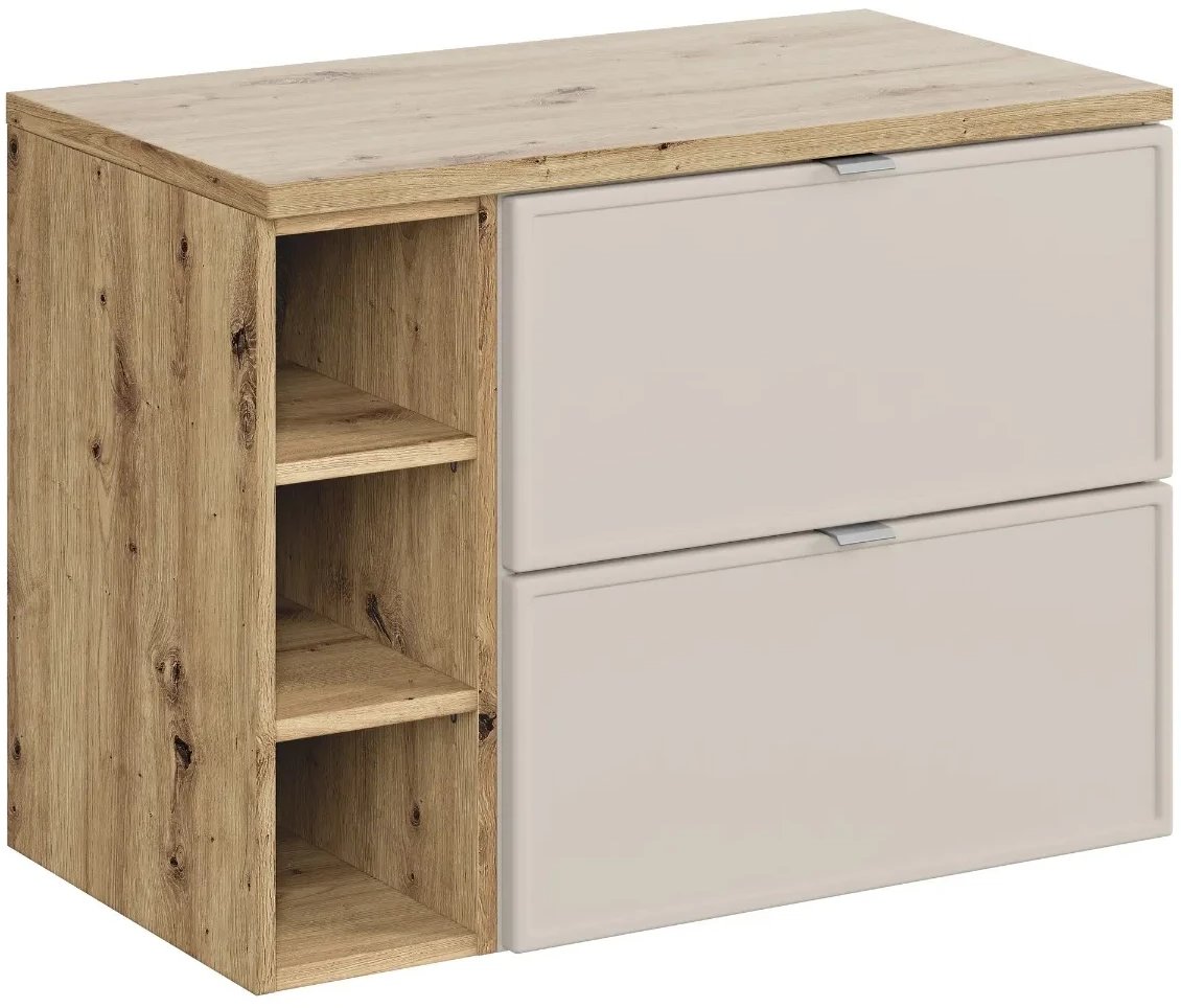 Szafka pod umywalkę nablatową BELLA CASHMERE 60cm kaszmir/dąb artisan - zestaw 80 cm z regałem i blatem COMAD