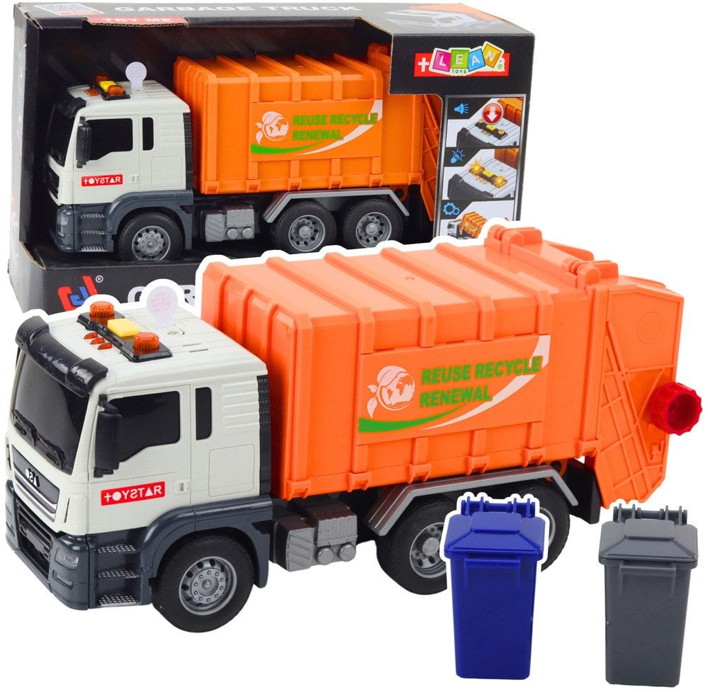 Śmieciarka Kosze Na śmieci Światła Dźwięki Pomarańczowa 1:14