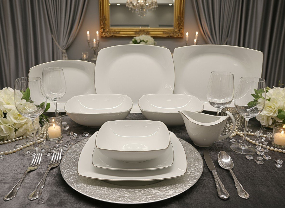 Serwis obiadowy dla 12 osób 44 el. Akcent Platynowa Linia 9718