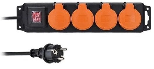 Solight prodlužovací přívod IP44, 4 zásuvky, gumový kabel, vypínač, venkovní, 10m