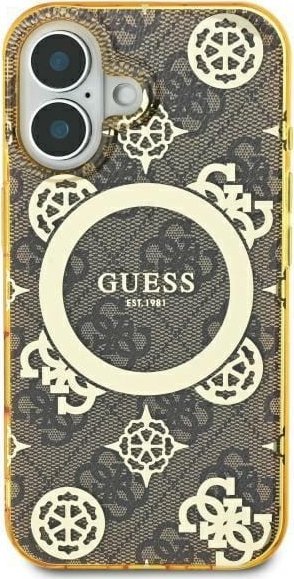 Guess GUHMP16LH4PYEEW iPhone 16 Pro 6.3" brązowy/brown hardcase IML Peony On 4G Background MagSafe