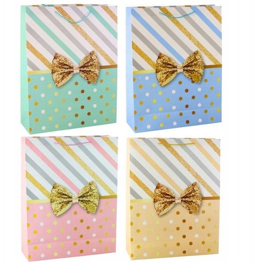 Duża Torba Prezentowa Z Kokardą Złote Zdobienia 55 x 43 x 15cm