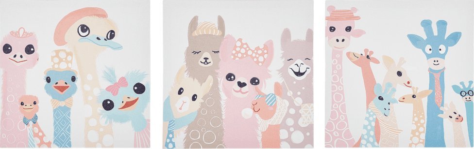 Beliani Zestaw 3 obrazów na płótnie zwierzęta 30 x 30 cm kolorowy TILLIA