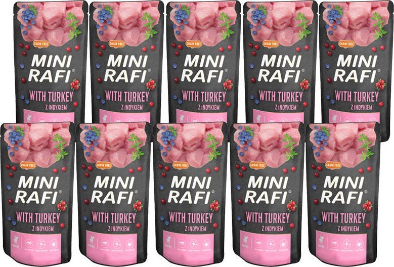 Mokra karma dla psa Mini Rafi z indykiem zestaw 10 x 150 g