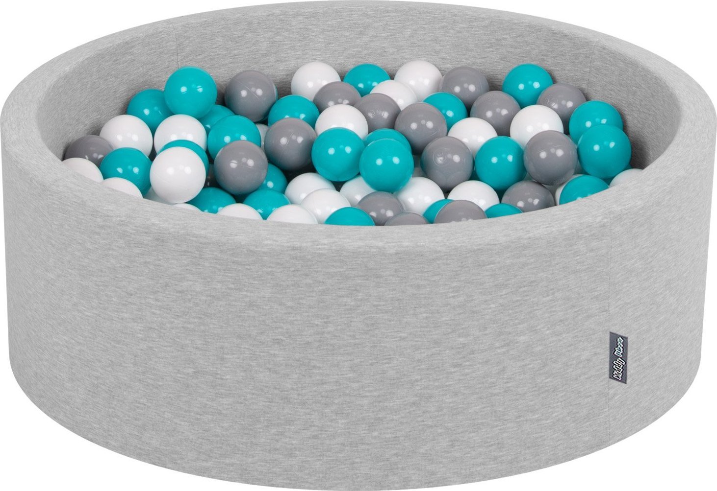 KiddyMoon KiddyMoon Suchy basen okrągły z piłeczkami 7cm jasnoszary: szary-biały-turkus 90x30cm/200piłek Zabawka basen piankowy