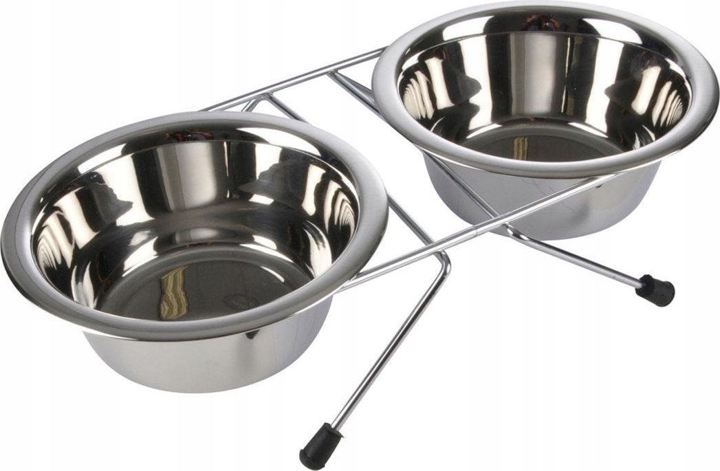 Homea Miska na karmę podwójna, stal nierdzewna, Ø 21 cm, na stojaku