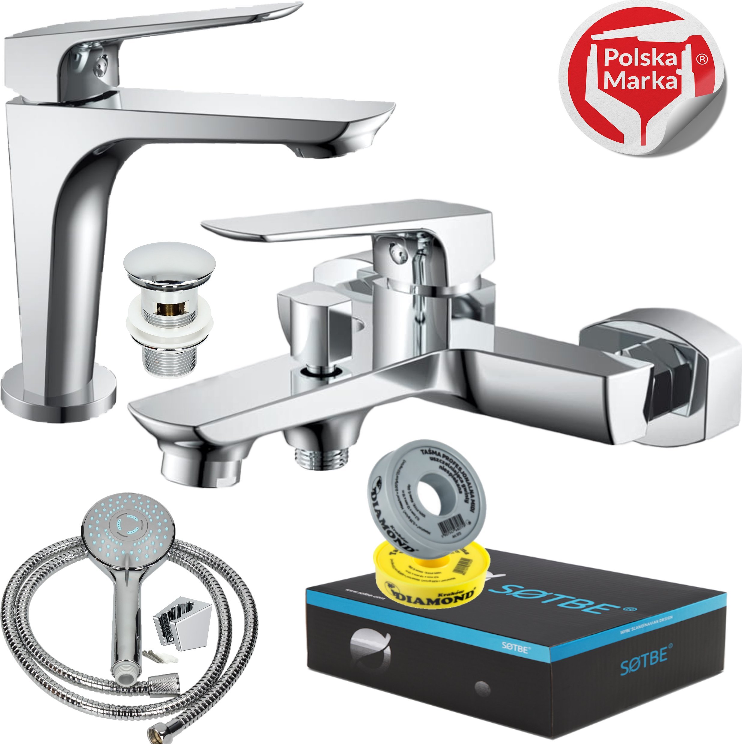 Bateria umywalkowa Sotbe SOTBE TOGA bateria wannowa ścienna + bateria umywalkowa stojąca