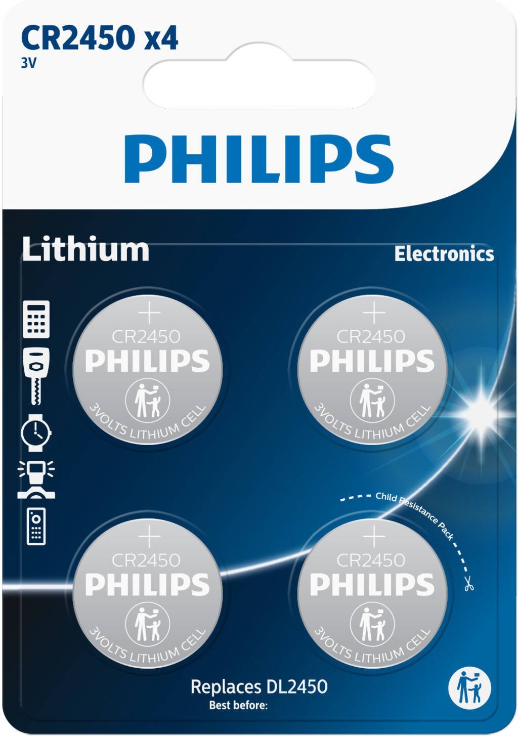 Philips PHILIPS bateria guzikowa lithium CR2450 4-pak - 2292445