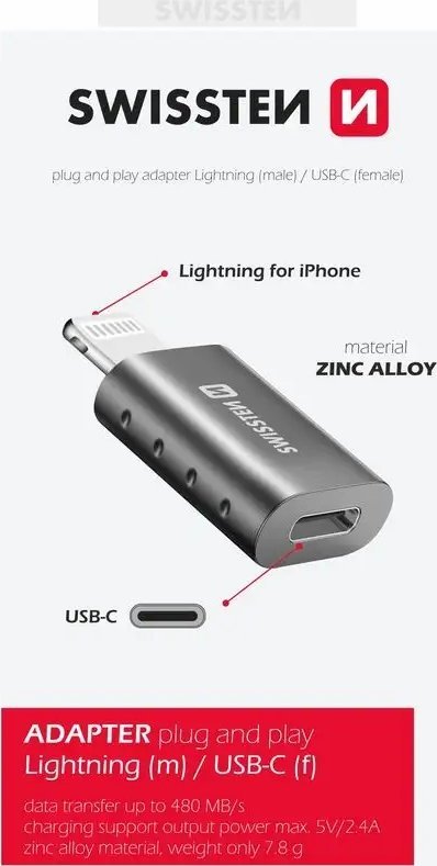 Adapter USB Swissten Adapter Lightning(M)/USB-C(F)