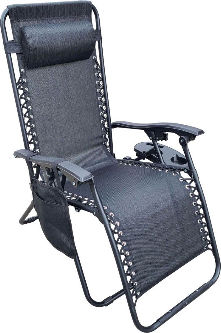 Saska Garden Leżak Ogrodowy Składany Grawitacyjny 175x52/65x110cm Czarny (1032290)