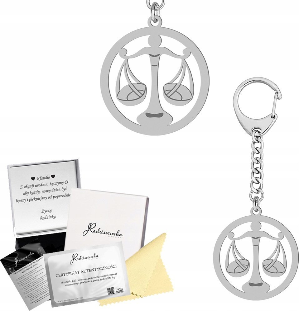 Radziszewska Jewellery BRELOK ZE ZNAKIEM ZODIAKU WAGA SREBRO 925 PREZENT GADŻET GRAWER