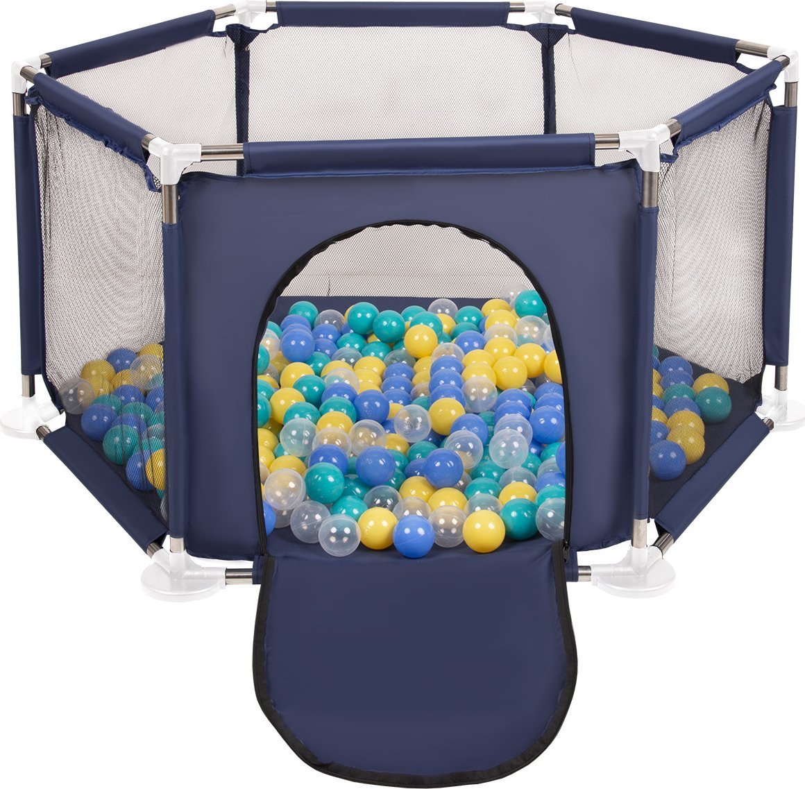 Selonis Selonis Sześciokąt składany KS-100X z piłeczkami 6cm niebieski: turkus-niebieski-żółty-transparent 63x64/200piłek Zabawka kojec