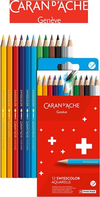 Caran d`Arche Kredki akwarelowe CARAN D'ACHE Swisscolor, kartonowe pudełko, 12 szt.