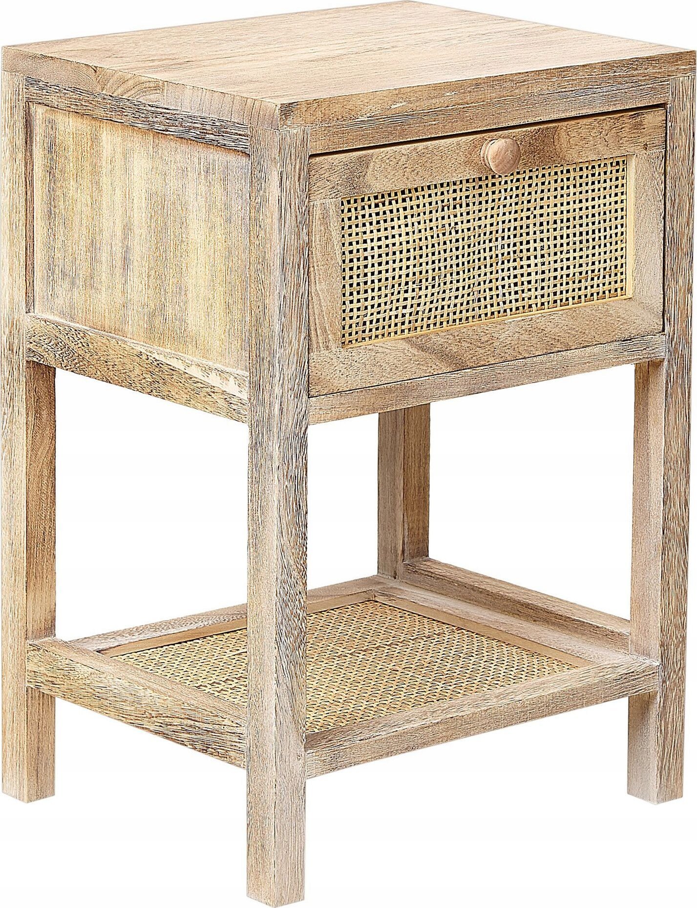 Beliani Szafka nocna 1 szuflada front rattanowy jasne drewno ESTO