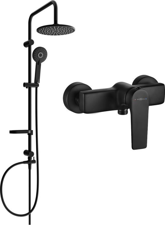 Zestaw prysznicowy Mexen Mexen Carl zestaw prysznicowy natynkowy z deszczownicą i baterią prysznicową Lynx, czarny - 745940240-70