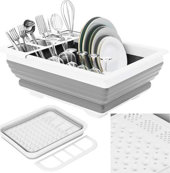 Springos Suszarka silikonowa do naczyń i sztućców składana ociekacz szaro-biały UNIWERSALNY