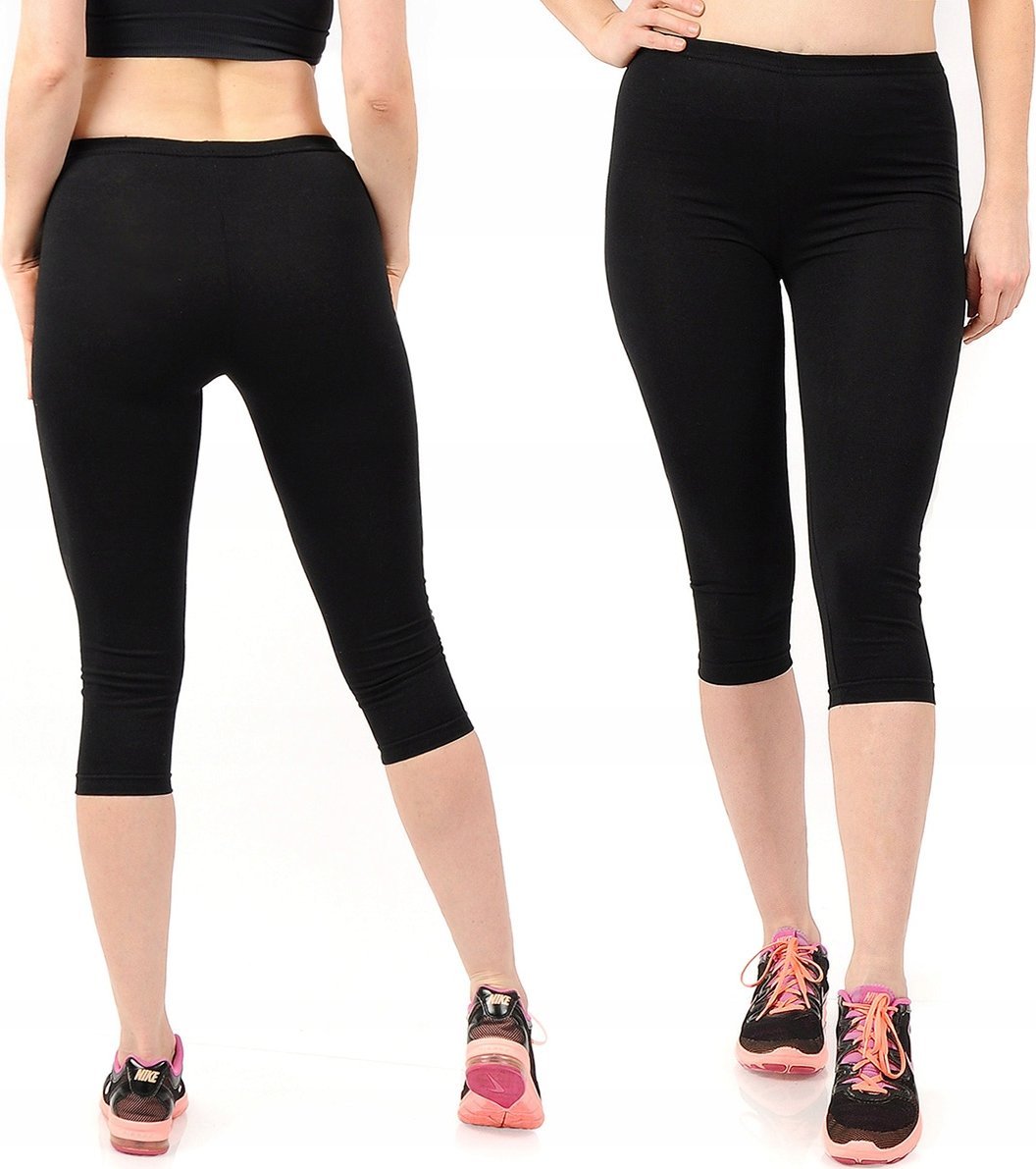 Legginsy damskie 3/4 krótkie Polskie bawełniane Getry Czarne XXXL