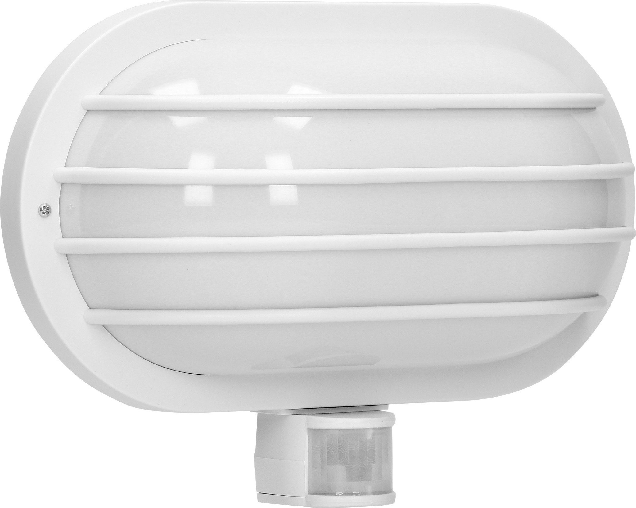 Kinkiet Orno LASO, oprawa ogrodowa z czujnikiem ruchu 180°, 1x60W, E27, IP44, plastik, biała