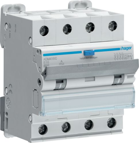 Hager Wyłącznik różnicowonadprądowy 3+N B 16A 0,03A Typ A 6kA RCBO (ADM416C)