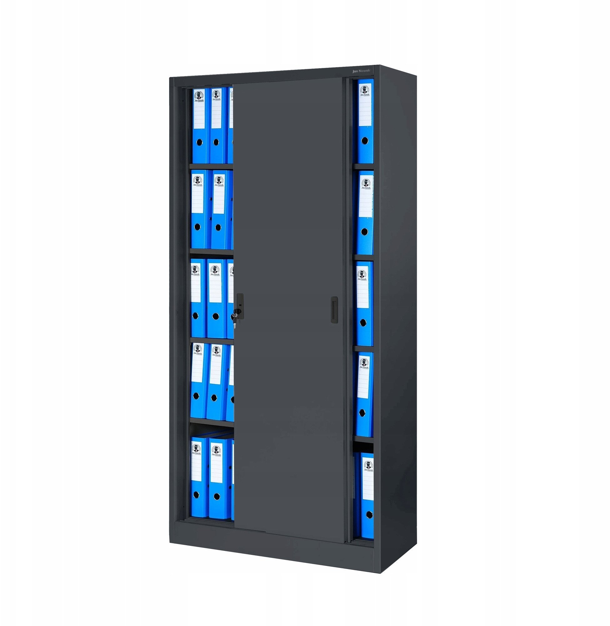 Biurowa szafa metalowa z drzwiami przesuwnymi KUBA, 900 x 1850 x 400 mm, antracytowa