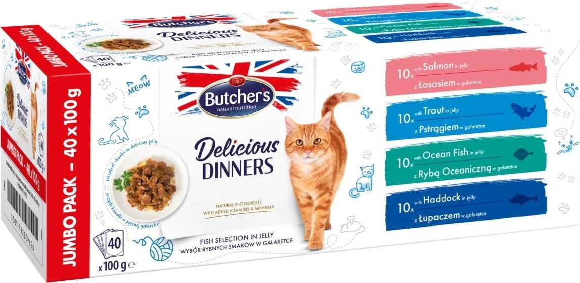 Butcher’s Butcher's Delicious Dinners Cat jumbo pack mix smaków dania z rybą w galaretce karma dla kota 40 x 100g