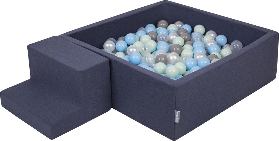 KiddyMoon Piankowy plac zabaw PPZP-KW30D-122 z piłeczkami granatowy: perła-szary-transparent-babyblue-mięta basen 100/schodek Zabawka plac zabaw