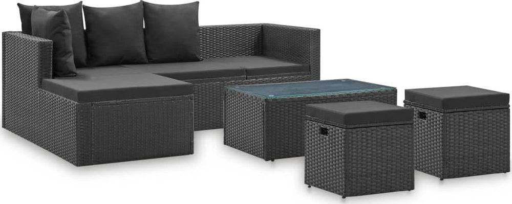 vidaXL 4 częściowy zestaw wypoczynkowy do ogrodu czarny, poduszki, rattan PE (46105)
