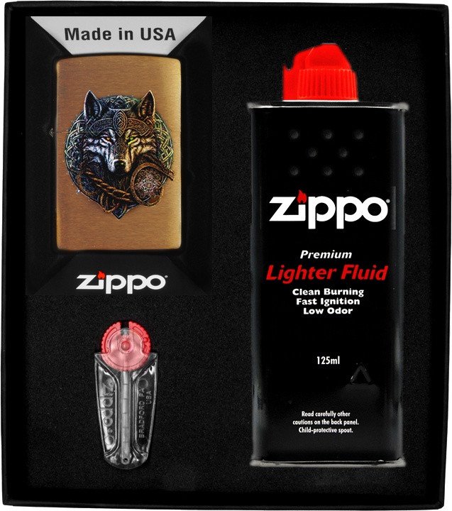 Zestaw ZIPPO Zapalniczka WOLF WARRIOR DESIGN Prezentowy No1