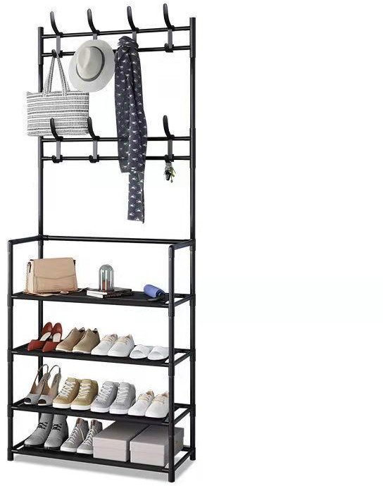 Stojący wieszak na ubrania z półkami czarny 80x26x150,5 cm