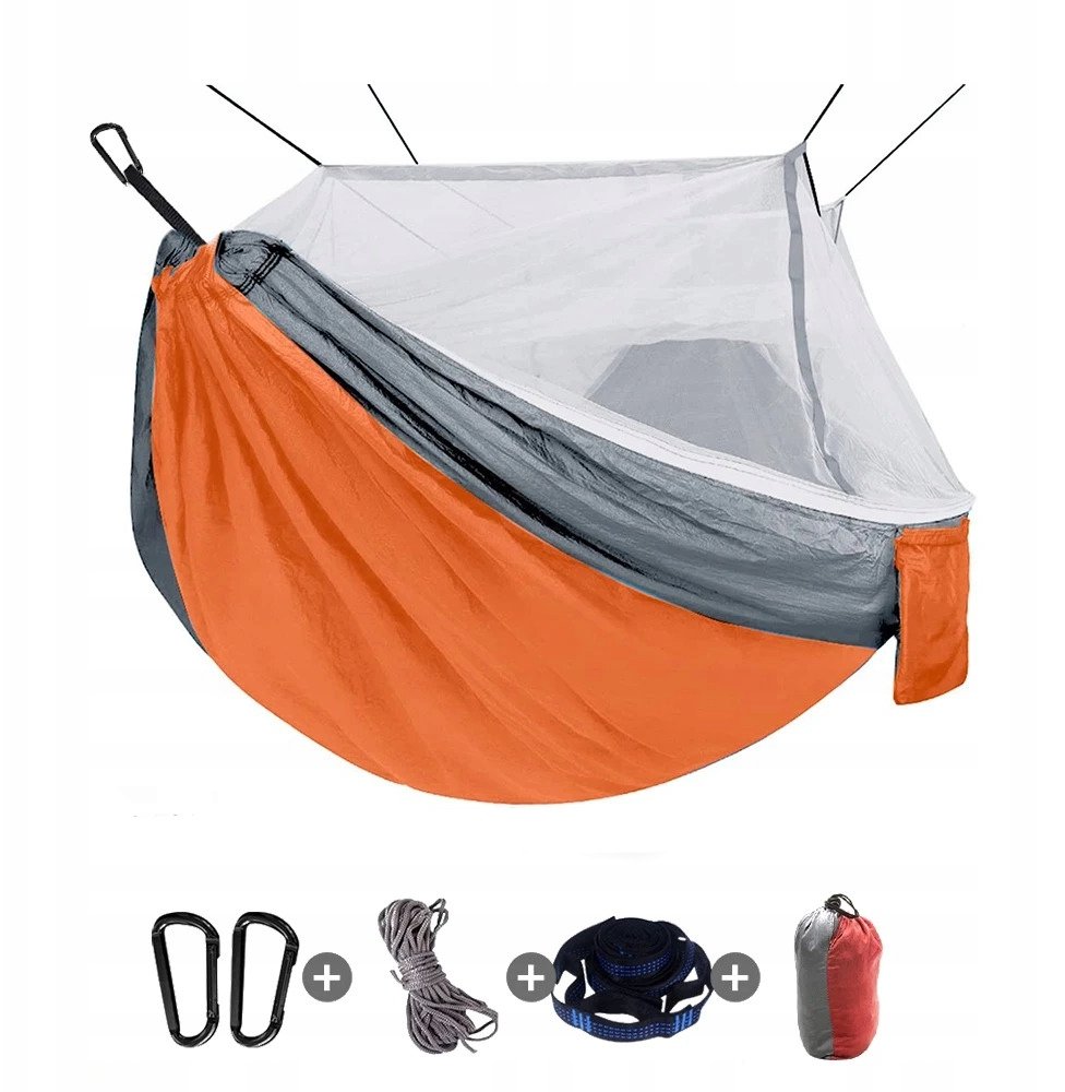 HAMAK Kempingowy 250kg OGRODOWY z MOSKITIERĄ Dwuoosobowy 260x140cm ODPORNY