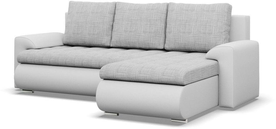 Narożnik rozkładany, prawy, Bosco, plecionka, ekoskóra, 230x159x89 cm, jasny szary, biały