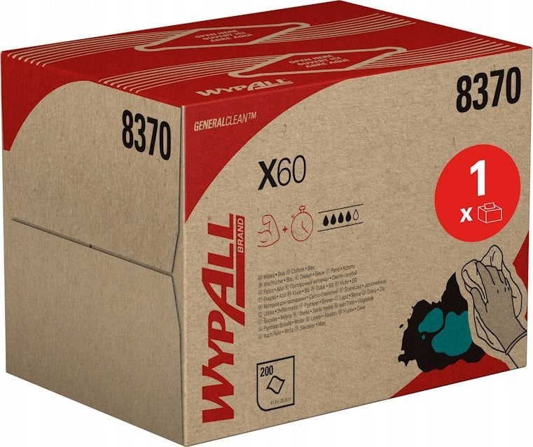 WYPALL Kimberly-Clark WypAll X60 General Clean - Niebieskie ściereczki do czyszczenia - 1 pudełko x 200 ściereczek