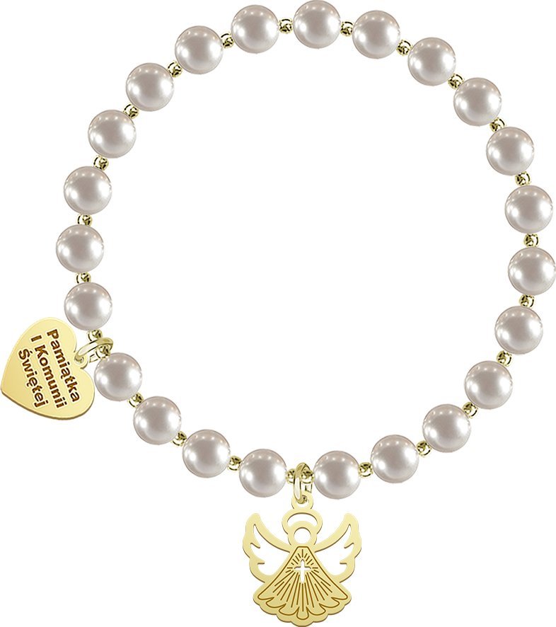 Radziszewska Jewellery I KOMUNIA ŚWIĘTA Bransoletka z Aniołkiem serce srebro pozłacane GRAWER GRATIS