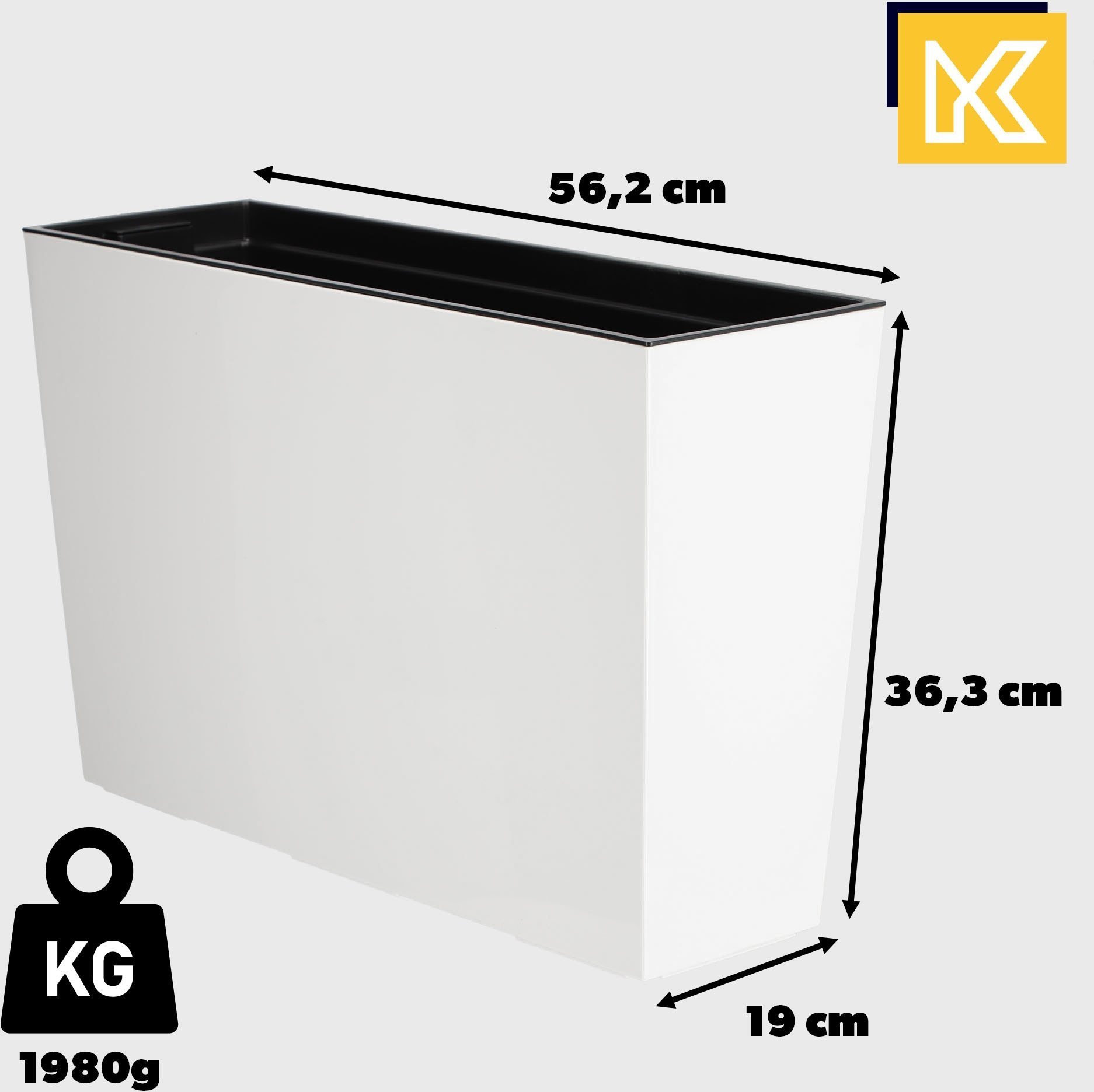 KADAX Donica Ogrodowa + Wkład Kwietnik Wysoki Kwiaty 19 x 56 Biała Połysk