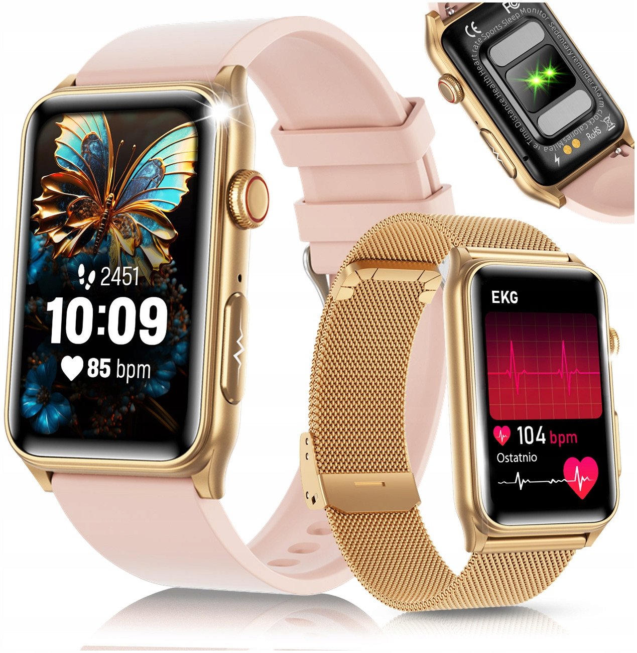 SMARTWATCH DAMSKI ZEGAREK EKG HRV POMIAR CUKRU CIŚNIENIA TEMPERTATURA BMI