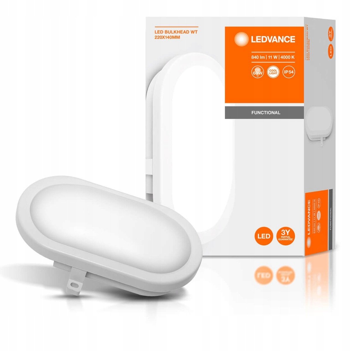 Public LED luminaire LEDVANCE BULKHEAD, IP54, 11W, 4000K, 840lm, white