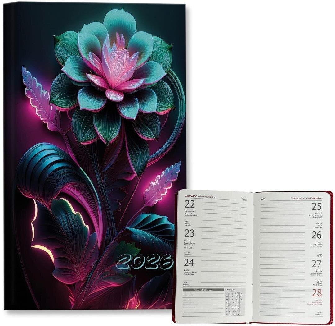 Kalendarz 2026 A6 tygodniowy Neonowe Kwiaty