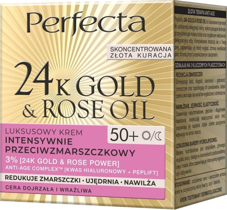 Perfecta 24K Gold & Rose Oil 50+ Luksusowy krem przeciwzmarszczkowy 50ml