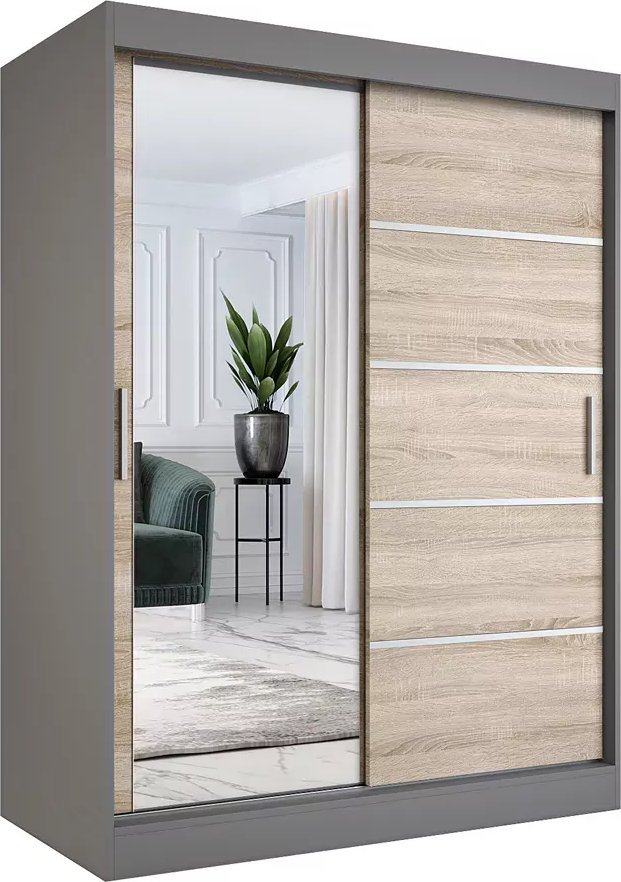 Elior Szafa przesuwna antracyt + dąb sonoma 150 cm - Felix 4X