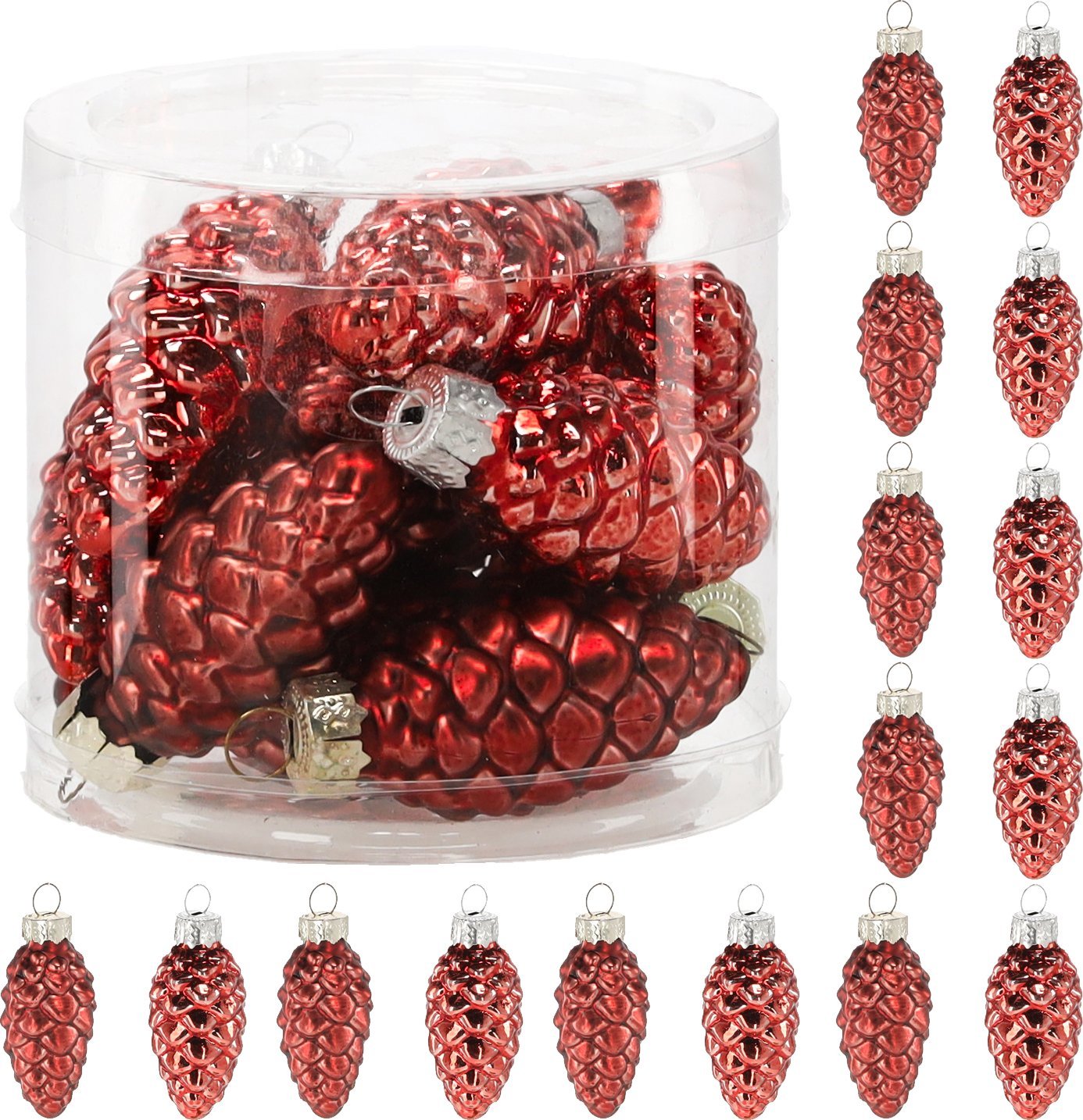 Chomik Bombki szklane choinkowe szyszki czerwone 2,7x5,9cm kpl. 16 szt.