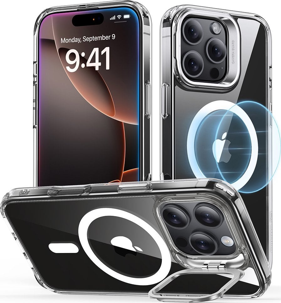Etui ESR Classic Hybrid (HaloLock) ze stojakiem dla iPhone 16 Pro (przeźroczysty)