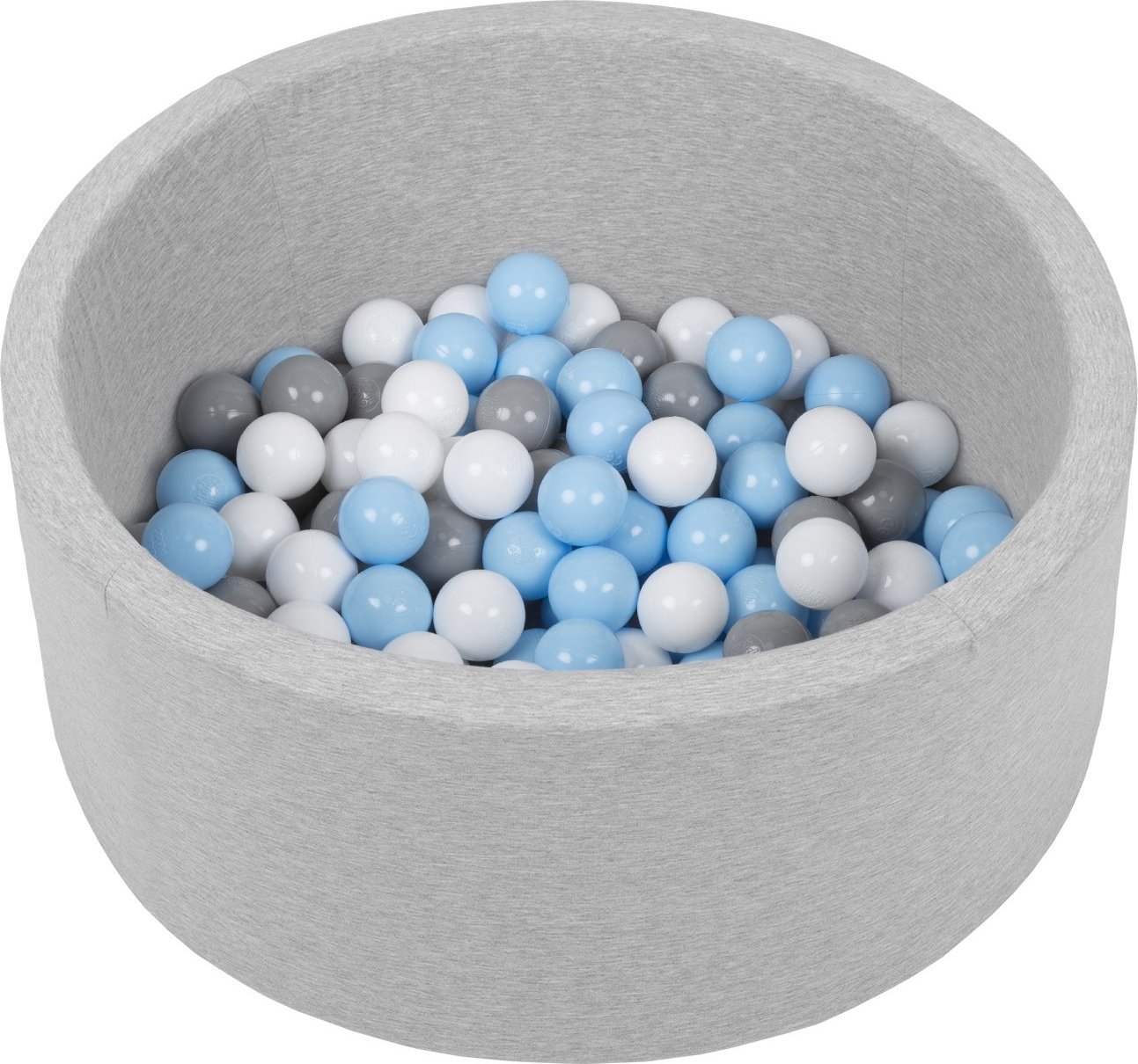 KiddyMoon Selonis Suchy basen okrągły z piłeczkami 6cm jasnoszary: szary-biały-babyblue 70x30cm/150piłek Zabawka basen piankowy