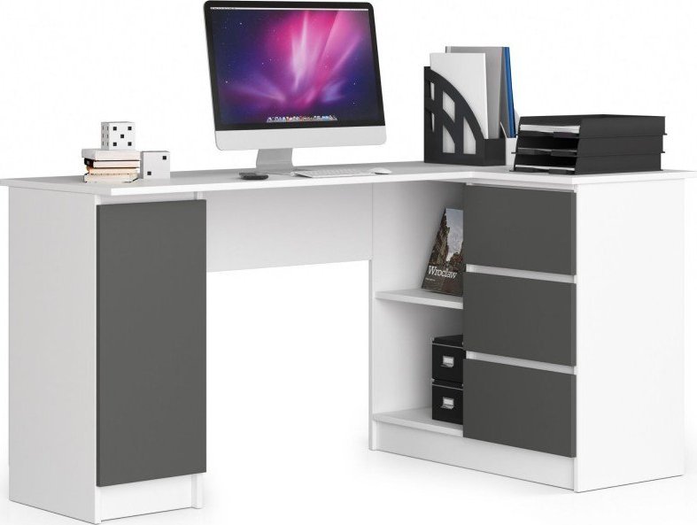 Biurko Fabryka Mebli Akord Biurko narożne B20 155 cm prawe - białe-grafit szary - 3 szuflady